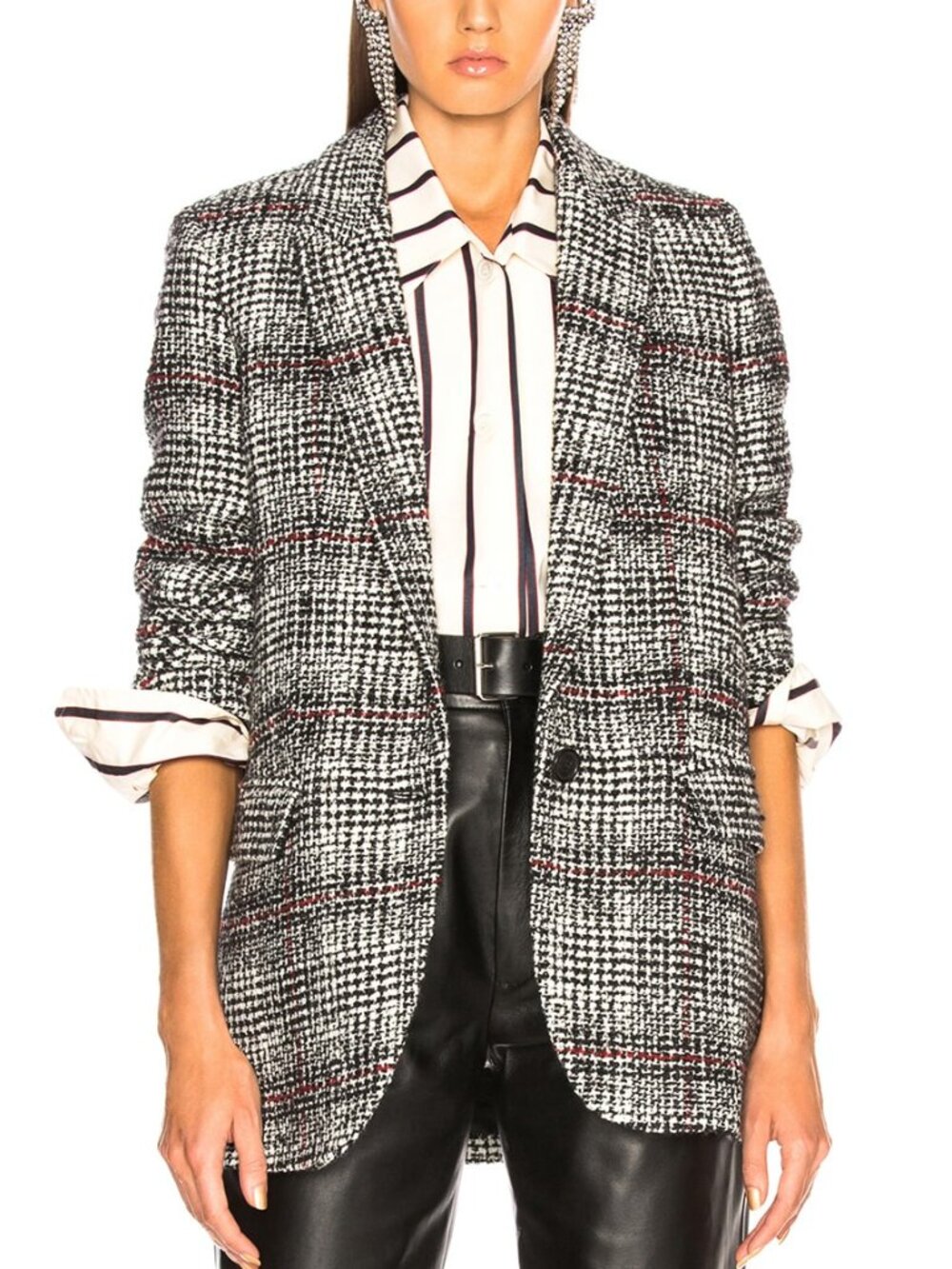 Isabel Marant Etoile Ice Black & Ecru Plaid Wool Tweed Blazer